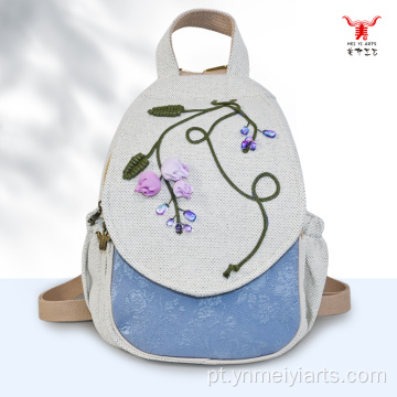 Mochila étnica de algodão macio e linho da Jacaranda